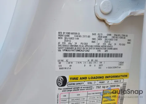 2021 Ford Expedition Limited z USA, uszkodzony, nr VIN 1FMJU1KT3MEA21242